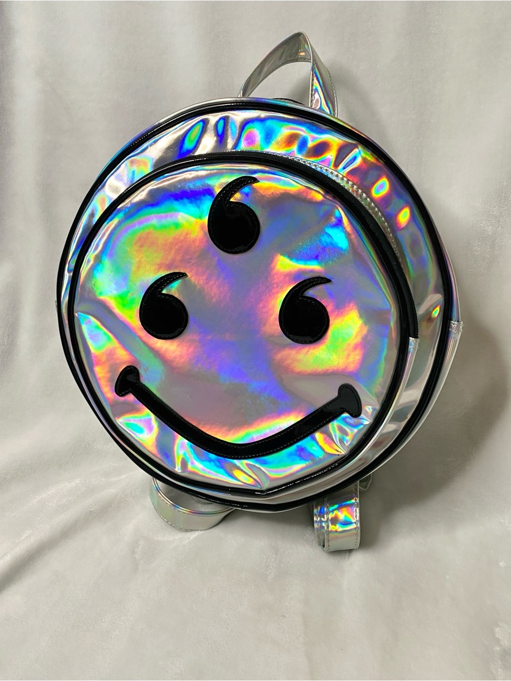 666 Holographic Smiley PVC Cyber Rave Grunge Backpack RARE - Picture 12 of 16